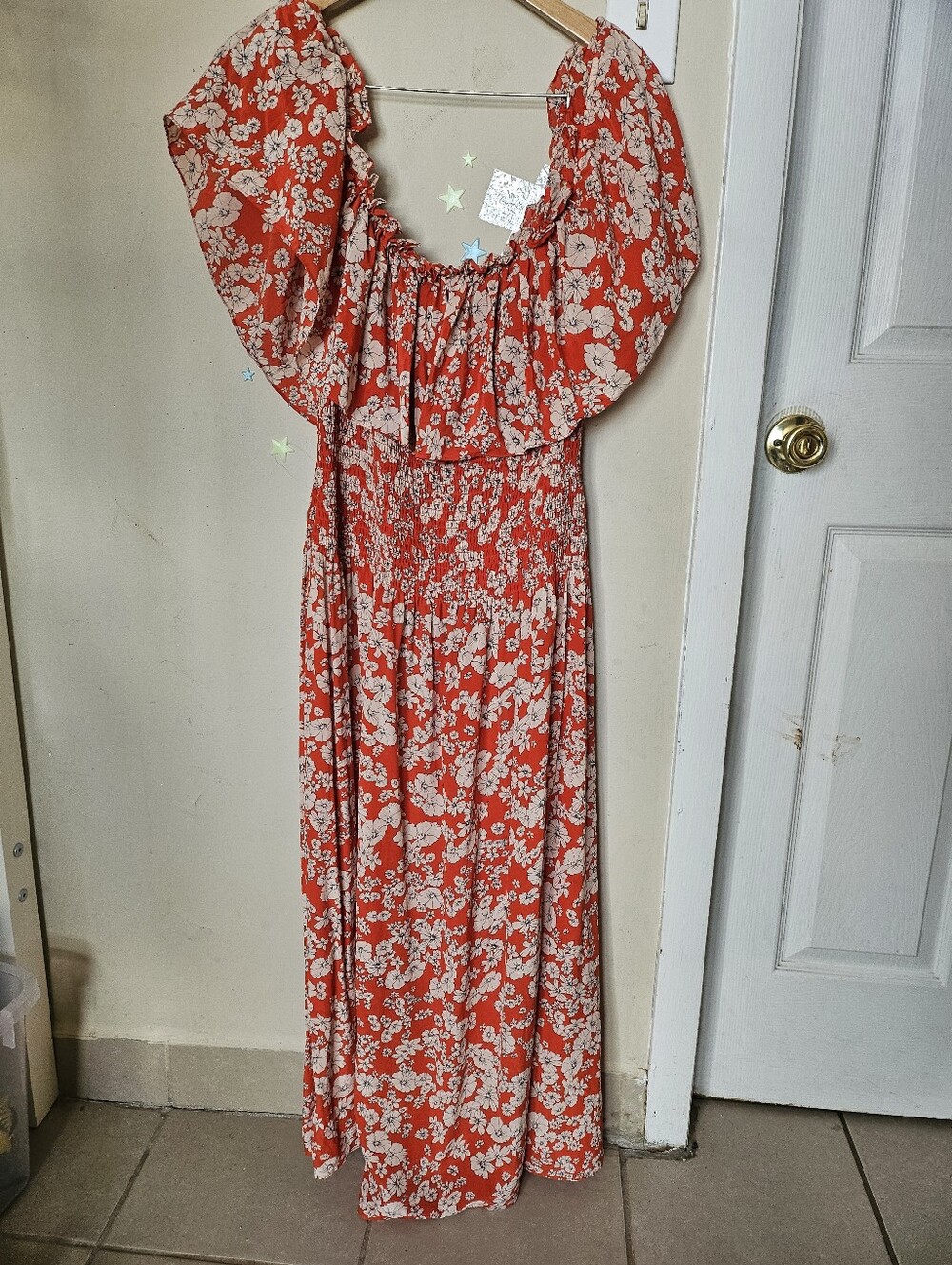 Rebecca Tayloe Floral Off The Shoulder Silk Dress
